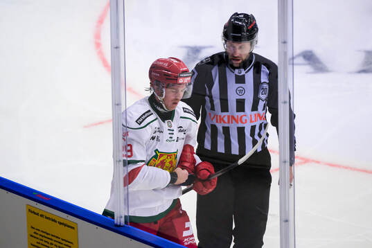 Moras Connor MacEachern och Linjedomare Filip Löwgren