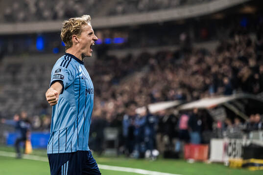 Djurgårdens Jeppe Møldrup Okkels jublar