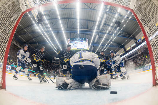 HV71s Isac Brännström och Mattias Tedenby ser Hugo