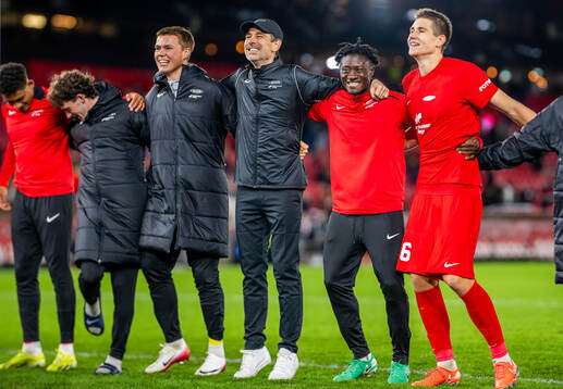 Freyr Alexandersson, head coach of Brann, celebrates with