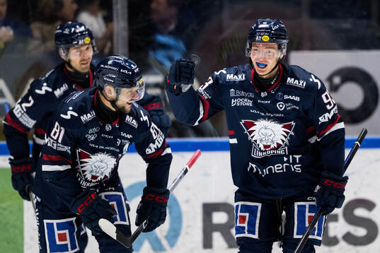 Linköpings Oliver Johansson jublar med Theodor Lennström