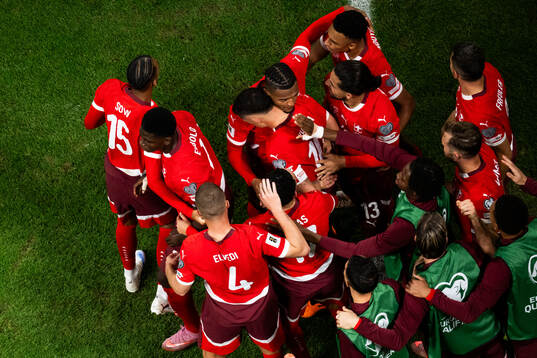 Granit Xhaka of Switzerland celebrates with team mates