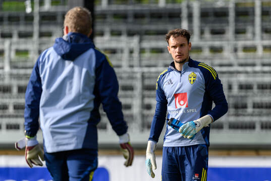 Goalkeeper Elis Bishesari of the Swedish under-21 national