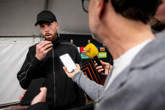 Pontus Jansson of Malmö FF is being interviewed