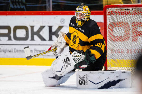Skellefteås målvakt Strauss Mann innan ishockeymatchen i