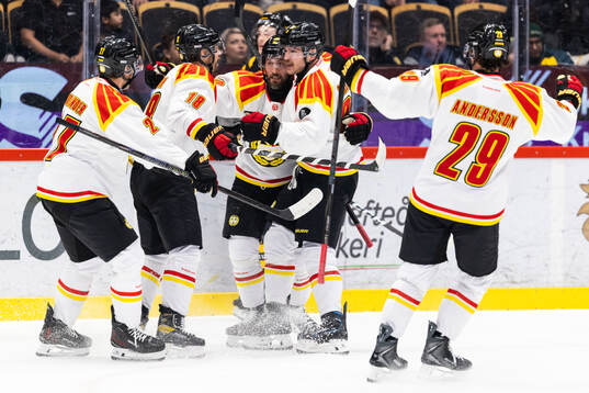 Brynäs Anton Rödin jublar med lagkamrater