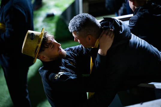 Mjällbys målvakt Noel Törnqvist jublar