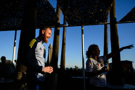 Goalkeeper Viktor Johansson press officer Petra Thorén of