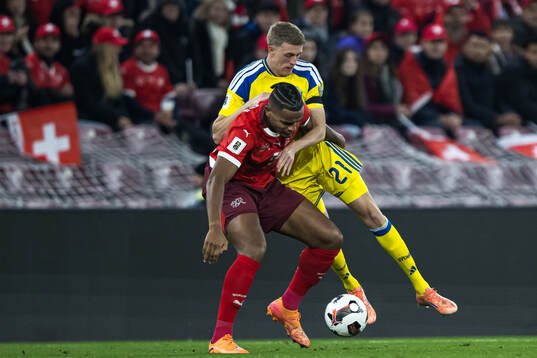 Manuel Akanji of Switzerland and Alexander Bernhardsson of