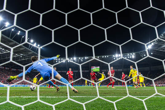 Goalkeeper Gregor Kobel of Switzerland lets in the 1-1 goal