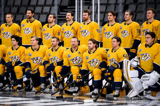 Players of Nashville Predators at a practice session with