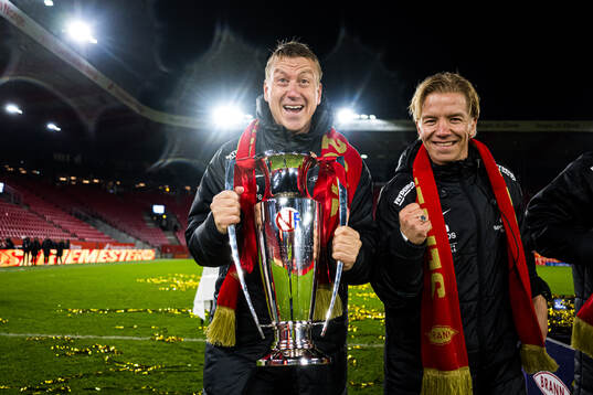 Leif Gunnar Smerud, head coach of Brann, celebrates with