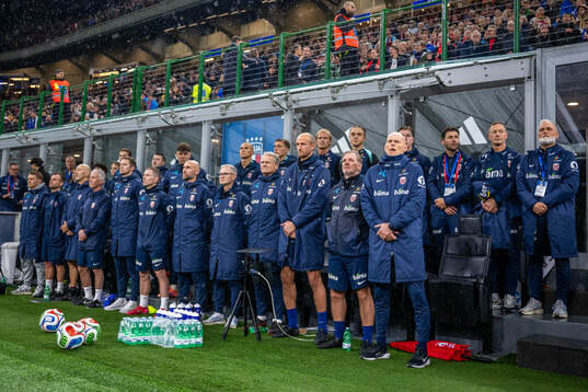 Head coach Ståle Solbakken of Norway and his staff