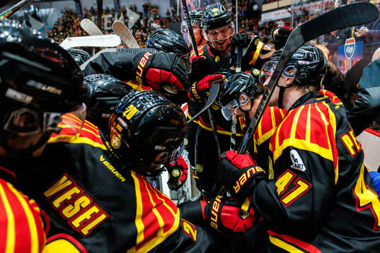 Brynäs Anton Rödin jublar med lagkamrater