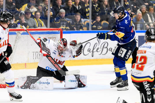 Malmö Redhawks målvakt Oskar Blomgren och HV71s Aleksi