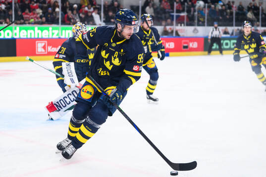 Jacob De La Rose of Sweden in the ice hockey game between