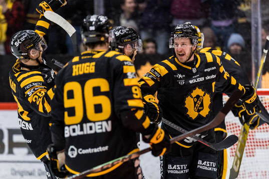 Skellefteås Jonathan Pudas jublar med lagkamrater fter 3-1