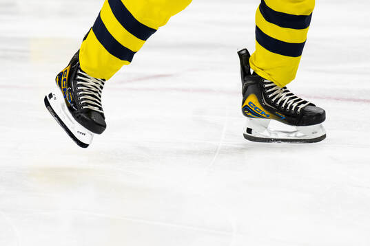 Skates of Viggo Björck of Sweden at warm-up
