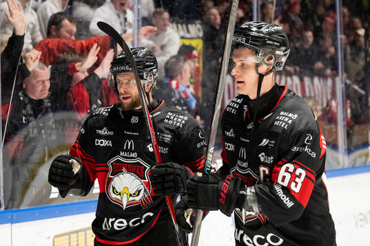 Malmö Redhawks Carl Persson och Fredrik Händemark jublar