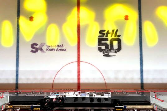 Skellefteå Kraft Arena och SHL 50 år logga innan