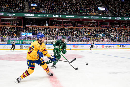 Djurgårdens Oula Palve och Färjestads Linus Johansson