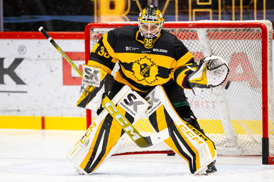 Skellefteås målvakt Strauss Mann innan ishockeymatchen i