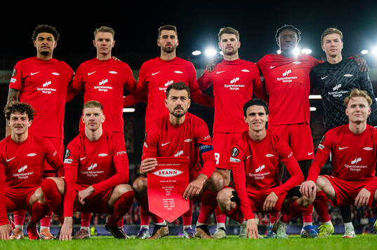 The starting eleven of Brann, from the top left; Noah Holm,