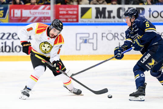 Brynäs Bobby Trivigno och HV71s Karl Annborn