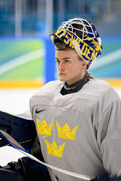 Goaltender Emma Söderberg of Sweden at a ice hockey