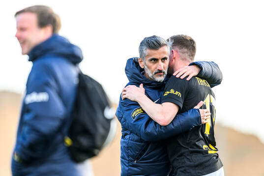 Coach José Riveiro and Mads Døhr Thychosen of AIK