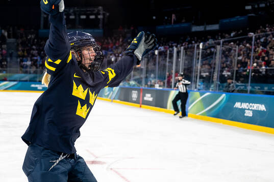 Thea Johansson of Sweden celebrates the 5-1 goal in the