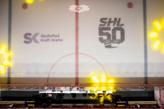 Skellefteå Kraft Arena och SHL 50 år logga innan