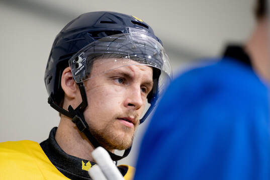 Philip Broberg of Sweden at an ice hockey practice session