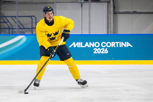 Rickard Rakell of Sweden at an ice hockey practice session
