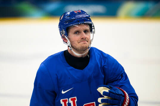 Jake Guentzel of USA at an ice hockey practice session