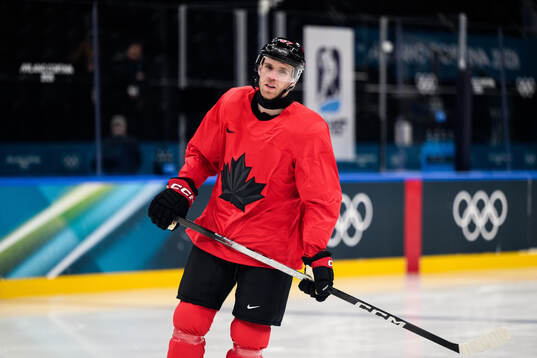 Connor McDavid of Canada at an ice hockey practice session