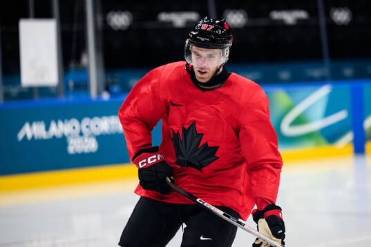 Connor McDavid of Canada at an ice hockey practice session