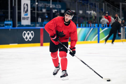 Connor McDavid of Canada at an ice hockey practice session