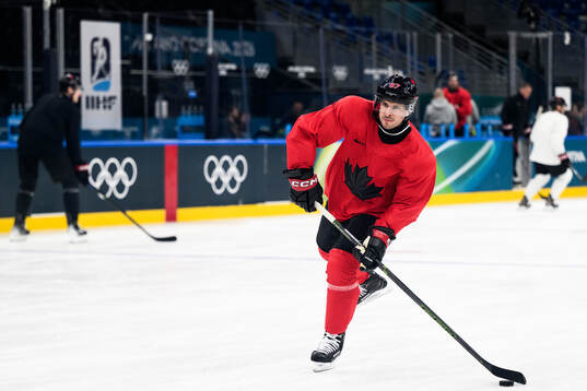 Sidney Crosby of Canada at an ice hockey practice session