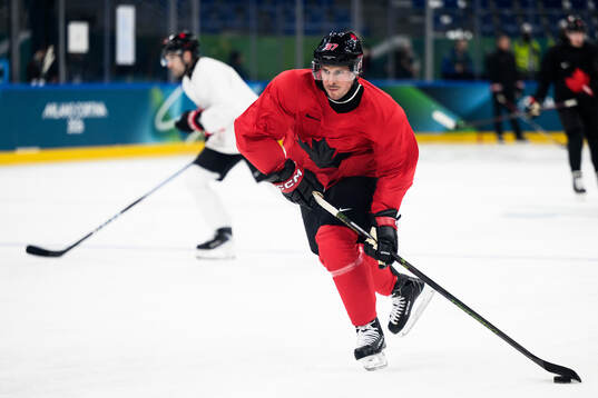 Sidney Crosby of Canada at an ice hockey practice session