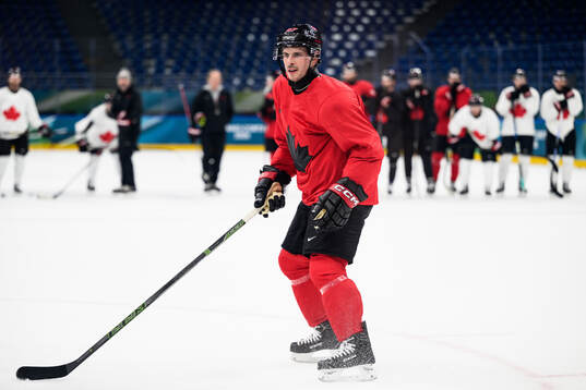 Sidney Crosby of Canada at an ice hockey practice session