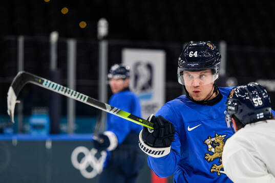 Mikael Granlund of Finland at an ice hockey practice session