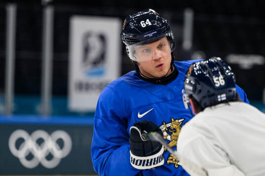 Mikael Granlund of Finland at an ice hockey practice session