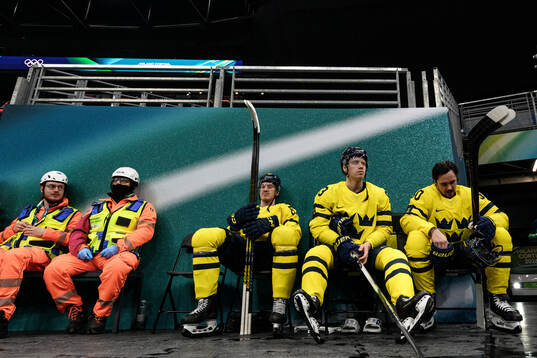Rickard Rakell, Jesper Bratt and Marcus Johansson of Sweden