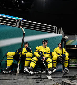 Rickard Rakell, Jesper Bratt and Marcus Johansson of Sweden