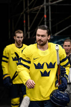 Rasmus Andersson of Sweden  at an ice hockey practice