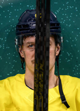 Rickard Rakell of Sweden at an ice hockey practice session