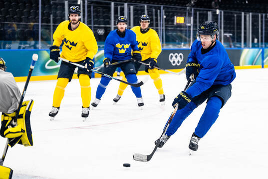 Jesper Bratt of Sweden at an ice hockey practice session