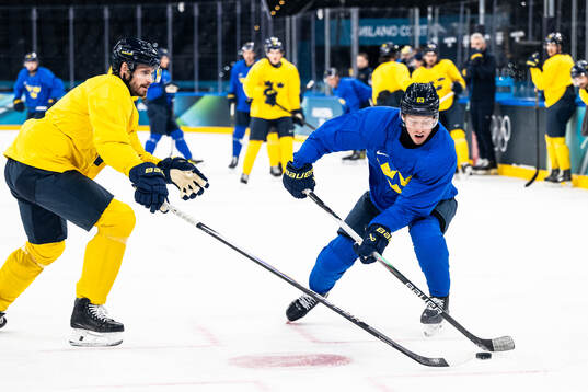 Jesper Bratt of Sweden at an ice hockey practice session