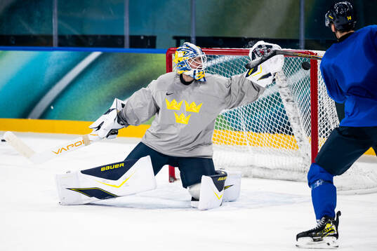 Goalkeeper Jesper Wallstedt of Sweden at an ice hockey